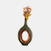 GREEN OVAL CUT VASE | Green & Gold Lustrous Floor Vase | Vase For Home | Vase For Office | Green Gold Vase