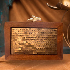 GOLD EMBELLISHED WOODEN CLUTCH