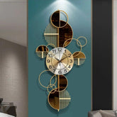 METAL GEOMETRIC HALF MOON WALL CLOCK WITH ADJUSTABLE CLOCK FACE 44X1X23 INCHES