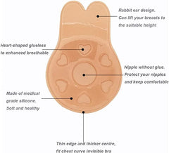 WOMEN LIFT UP INVISIBLE BRA TAPE PUSH UP STRAPLESS BRA SELF ADHESIVE BACKLESS STICKY BRA RABBIT's EARS SHAPE BREAST LIFT UP PASTIES REUSABLE