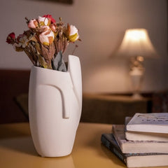 uniHOOF Face iconic Pot | Face Shaped Ceramic Vase - White Color Home Decor Centre piece, Flower Vase Showpiece for Office Desk Tabletop -Pack of 1