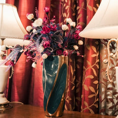 Twisted Green And Gold Vase | Green Vase For Office | Vase For Home | Aesthetic Vase For Home | Vase for Office