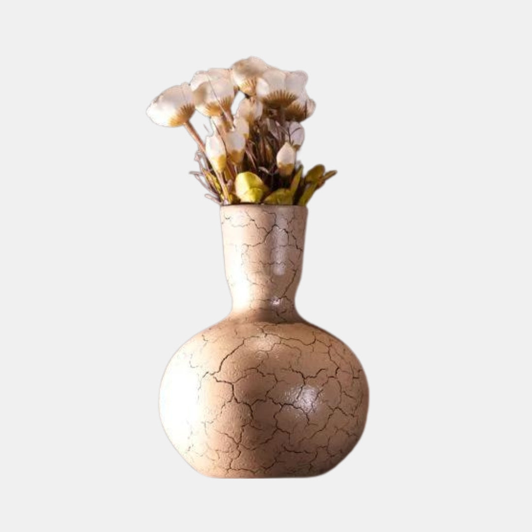 Wide Base Crack Beige Vase | Beige Vase | Classic Vase For Office | Classic Vase For Home