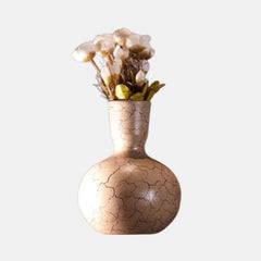 Wide Base Crack Beige Vase | Beige Vase | Classic Vase For Office | Classic Vase For Home