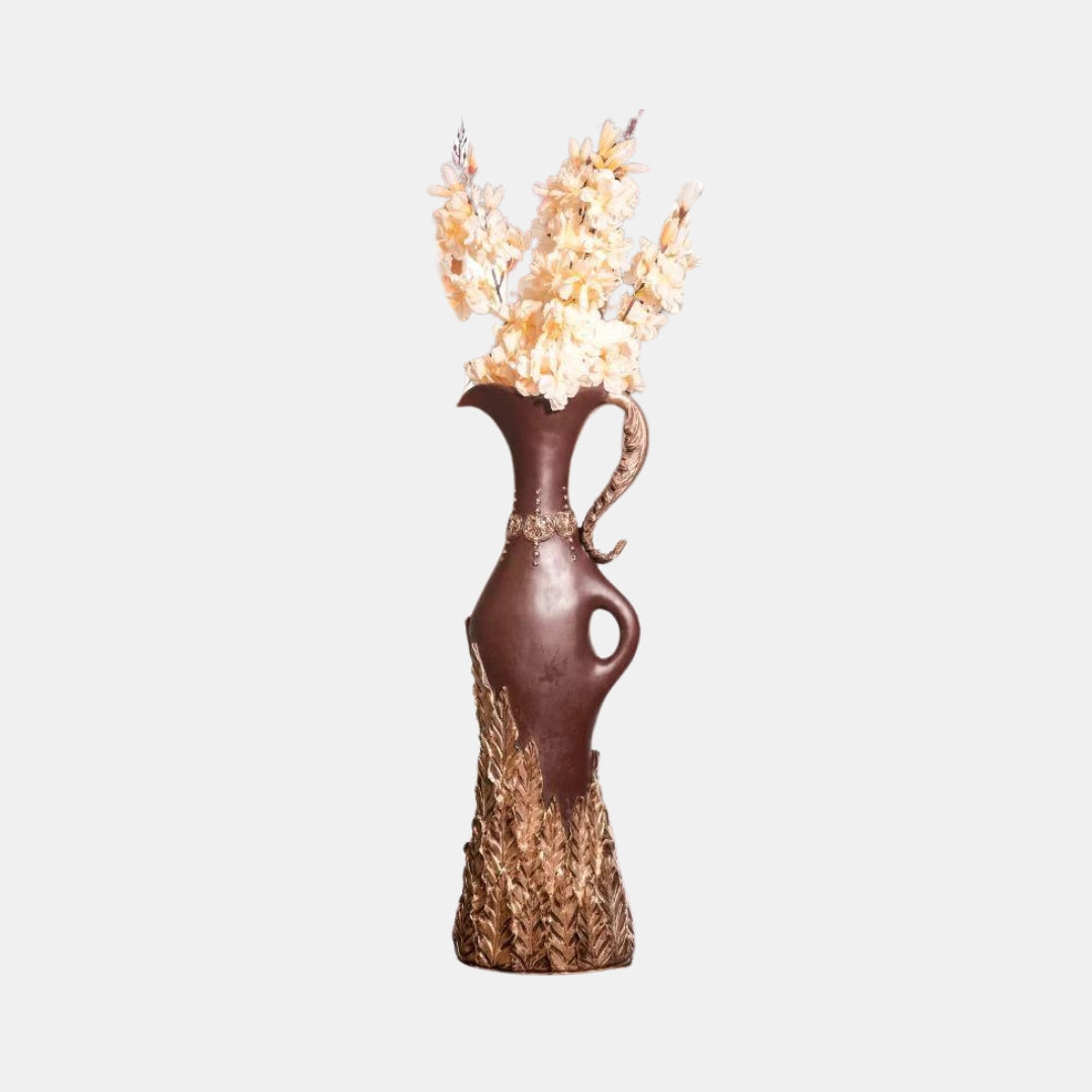 uniHOOF Golden Hand Wooden Vase | Wooden Brown Vase | Vase for Home | Vase for Office | Wood Finished Vase