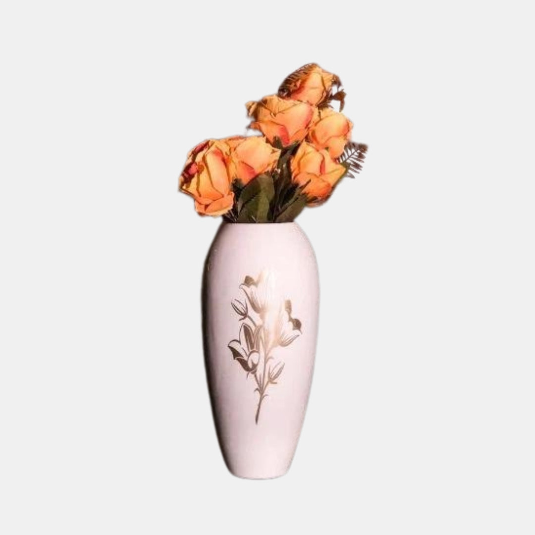 uniHOOF ICONIC GOLDEN FLOWER PRINT VASE | White Tall Vase | White Flower Pot | White Vase For Office | White Vase for Home