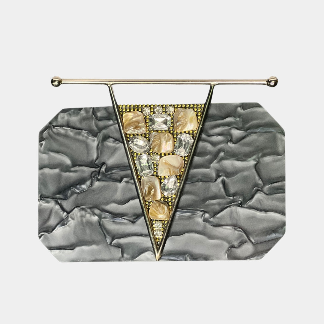 WHITE/BLACK ACRYLIC STONES CLUTCH