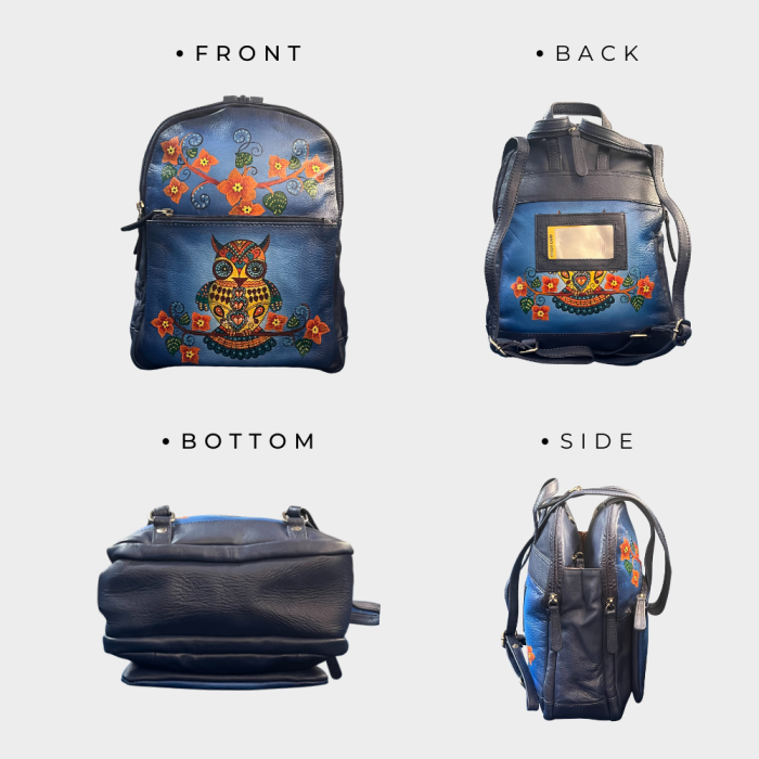 uniHOOF Premium 100% Leather Multicolor Owl Bagpack For Office | Bagpack For Travel | Bagpack For School | Office Bags