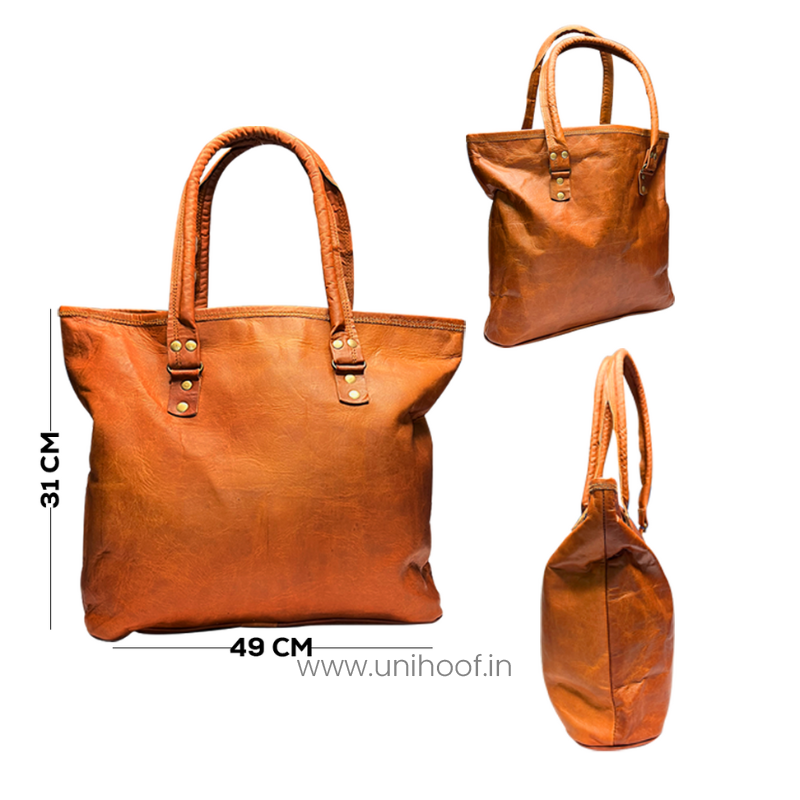 uniHOOF Women's Tote Bag | Buffalo Leather Shoulder Handbag Brown | Everyday Purse | Office Laptop Bag