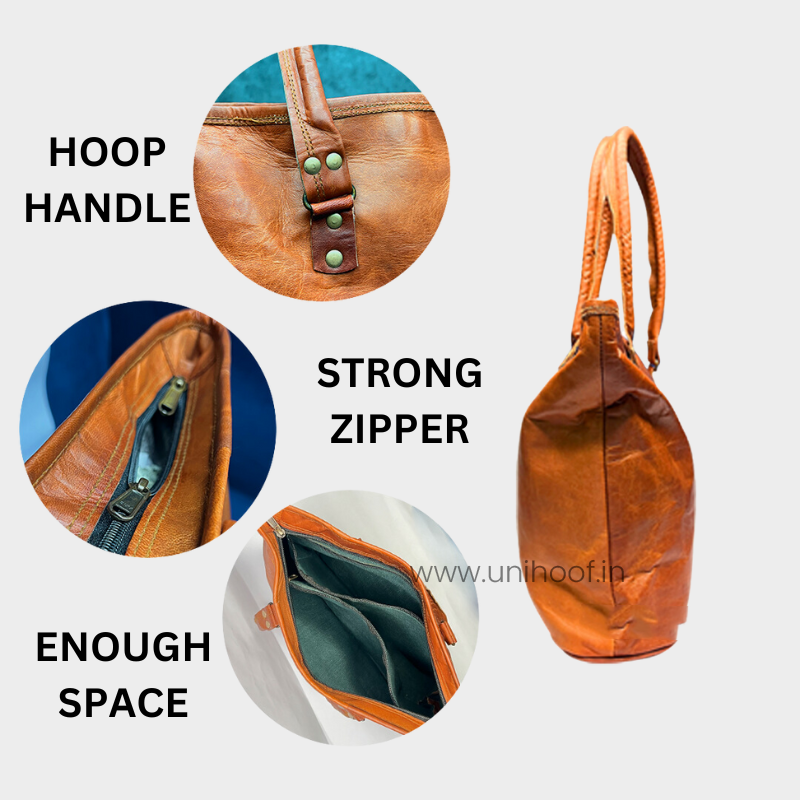 uniHOOF Women's Tote Bag | Buffalo Leather Shoulder Handbag Brown | Everyday Purse | Office Laptop Bag