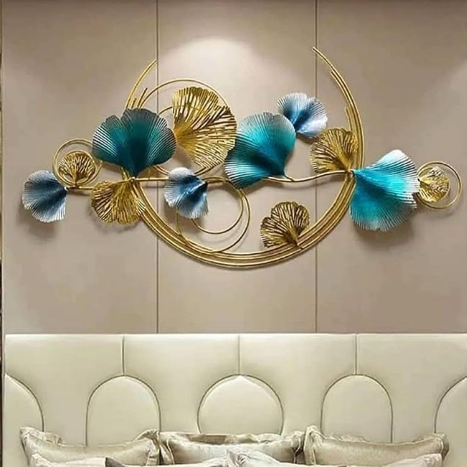 DECORATIVE BLUE GOLD SHELL METAL HANGING WALL ART