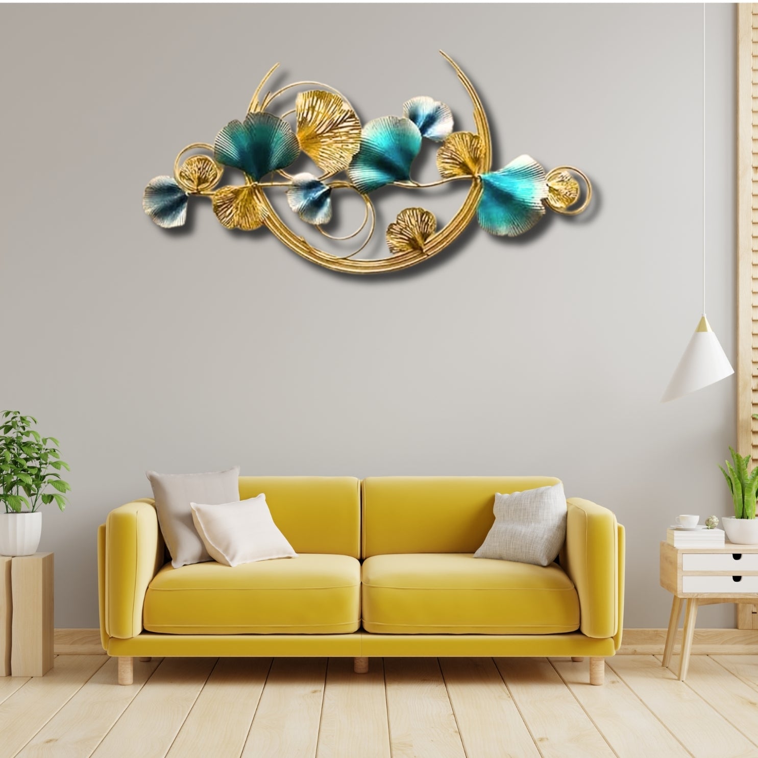 DECORATIVE BLUE GOLD SHELL METAL HANGING WALL ART