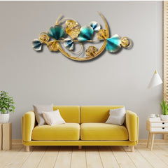 DECORATIVE BLUE GOLD SHELL METAL HANGING WALL ART