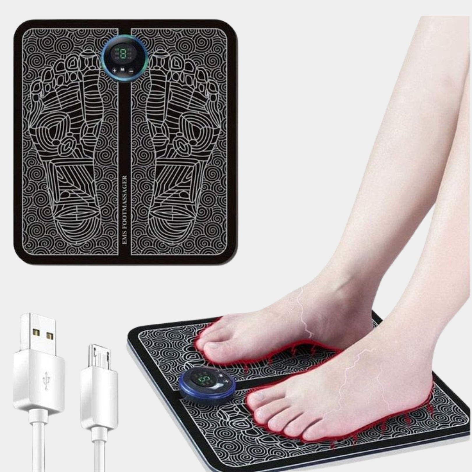 RECHARGEABLE EMS FOOT MASSAGER MAT, MUSCLE STIMULATOR, SIMULATED MASSAGE THERAPY FOR FOOT DRUG-FREE PAIN RELIEF