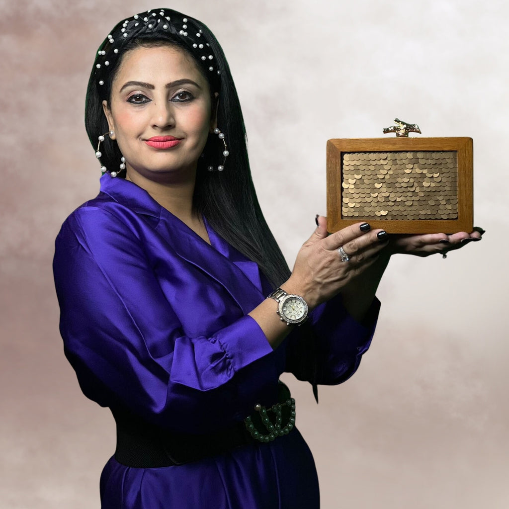 GOLD EMBELLISHED WOODEN CLUTCH