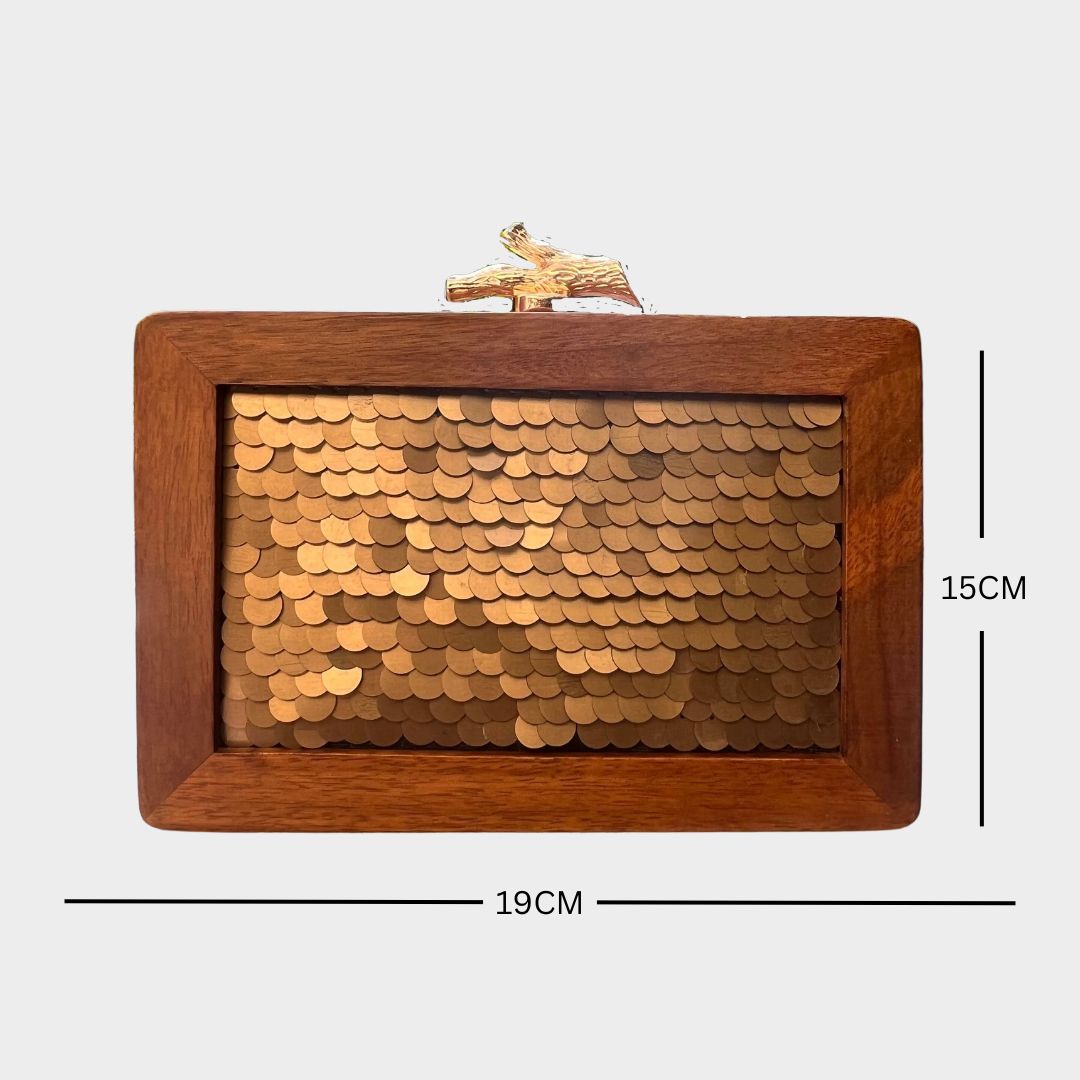 GOLD EMBELLISHED WOODEN CLUTCH