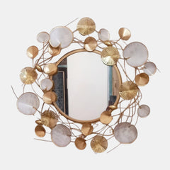 GOLD AND WHITE METAL FRAME ROUND WALL MIRROR