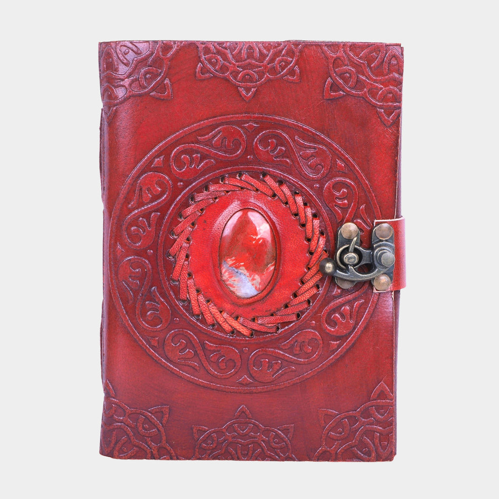 Iconic Gem Leather Journal | uniHOOF Handmade Leather Journal Diary with Metal Lock | Real Leather Green Stone Brown Embossed Brown | Perfect Leather Journal Diary