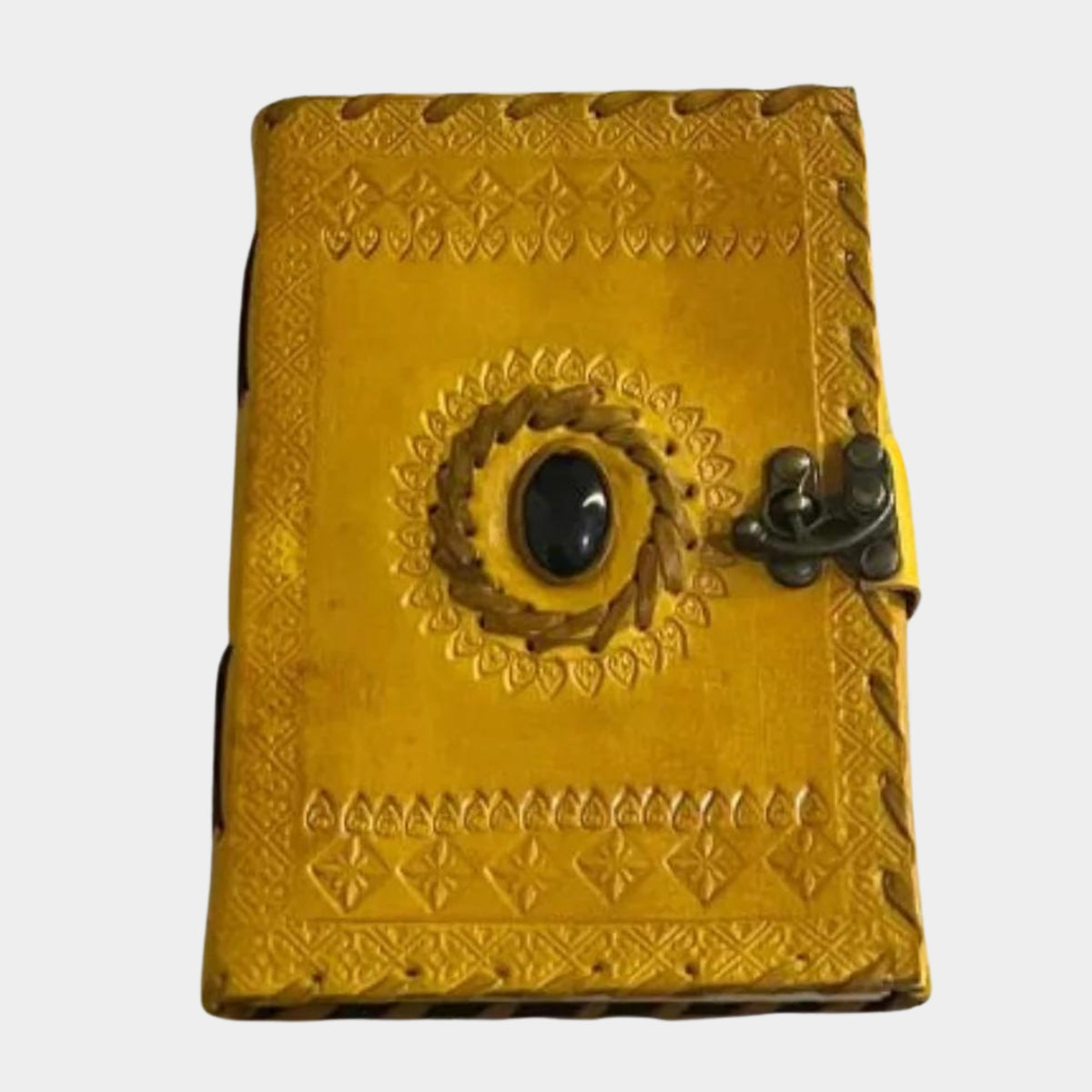 Stone Yellow Leather Journal | Craft Hand Made Leather Diary for Man and Woman | Color Yellow/Leather Diary with Stone and Metal Lock for Gift