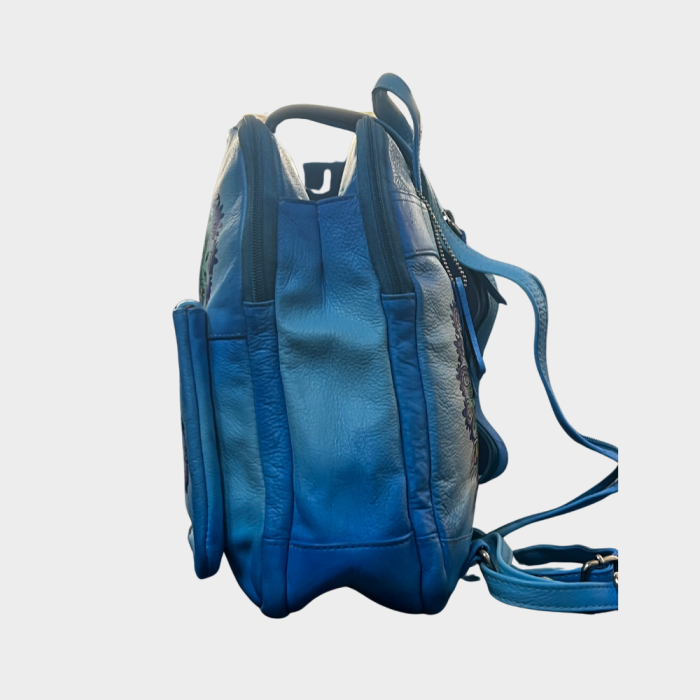 uniHOOF Premium Leather sky blue peacock Bag | Handpainted 100% pure leather Bagpack For Office | Bagpack For Travel | Bagpack For School | Office Bags | (Peacock Print)