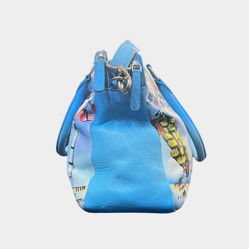 SPACIOUS SKY BLUE TAJ MAHAL HANDPAINTED 100% PURE LEATHER BAG