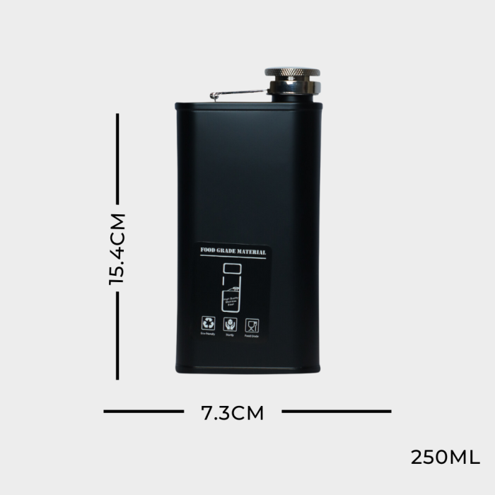 Black Tall Stainless Steel Hip Flask, Alcohol Drinks Wine Whiskey Holder Bottle Or Liquor Flasks for Men - Black