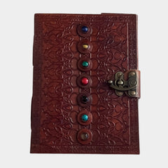 uniHOOF Vintage 7 Gem Leather Journal | Leather Diary Journal Notebook With Lock Hand Embossed & Handmade Paper