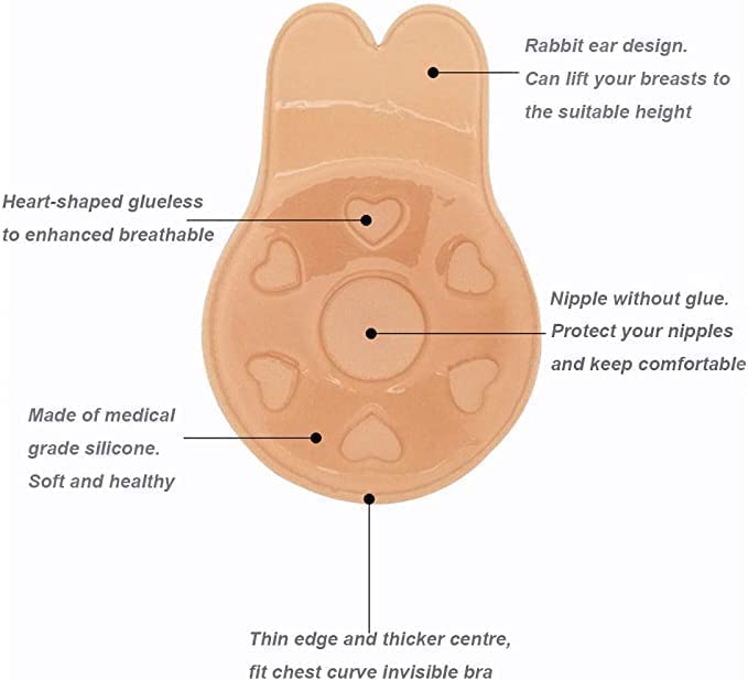 WOMEN LIFT UP INVISIBLE BRA TAPE PUSH UP STRAPLESS BRA SELF ADHESIVE BACKLESS STICKY BRA RABBIT's EARS SHAPE BREAST LIFT UP PASTIES REUSABLE