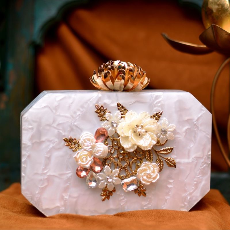 WHITE ACRYLIC CLUTCH-0075