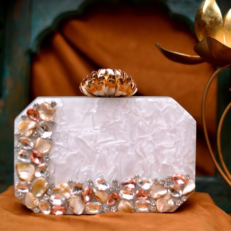 WHITE ACRYLIC CLUTCH-0080