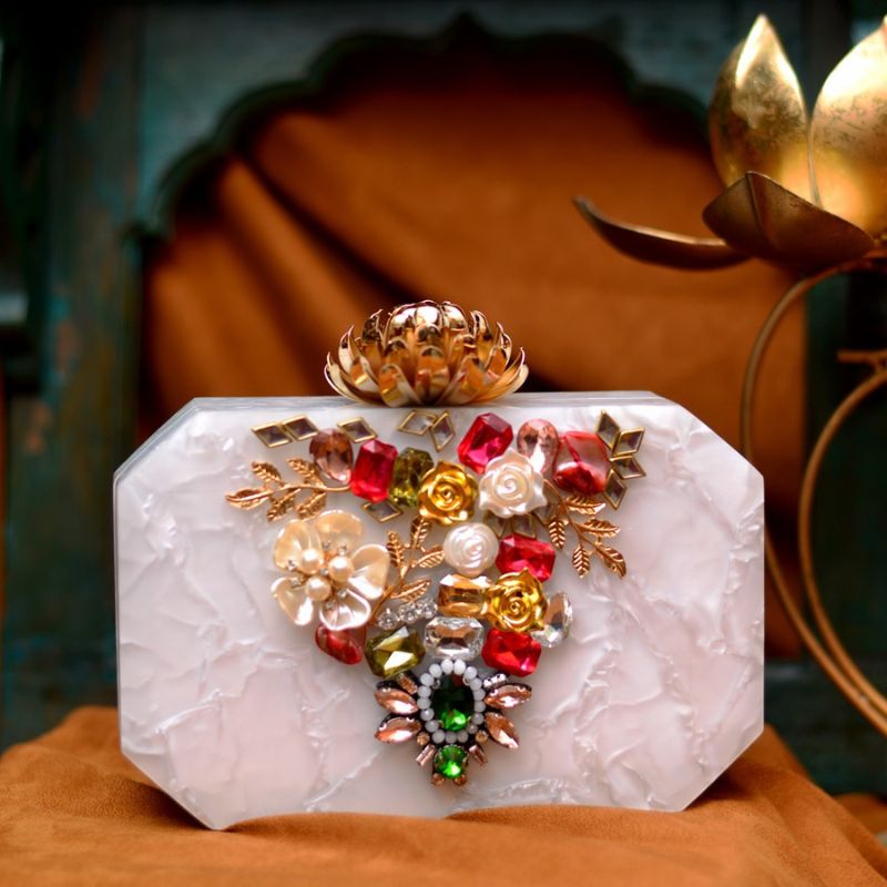 WHITE ACRYLIC CLUTCH-0081