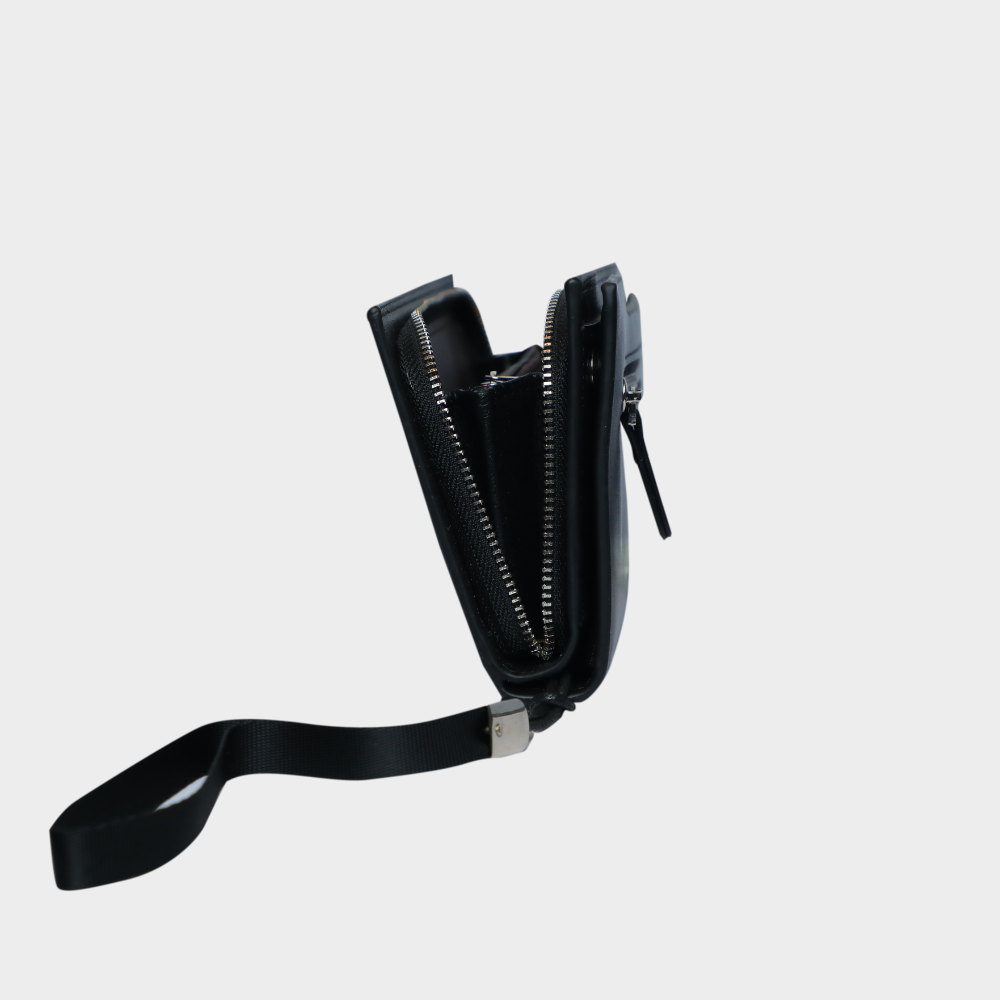 uniHOOF Black Leather Women's Tri-fold Women Fashion Card Coin Holder Ladies Long Purse Clutch Wallet (10x3x19.5)