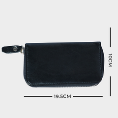 uniHOOF Black Leather Women's Tri-fold Women Fashion Card Coin Holder Ladies Long Purse Clutch Wallet (10x3x19.5)
