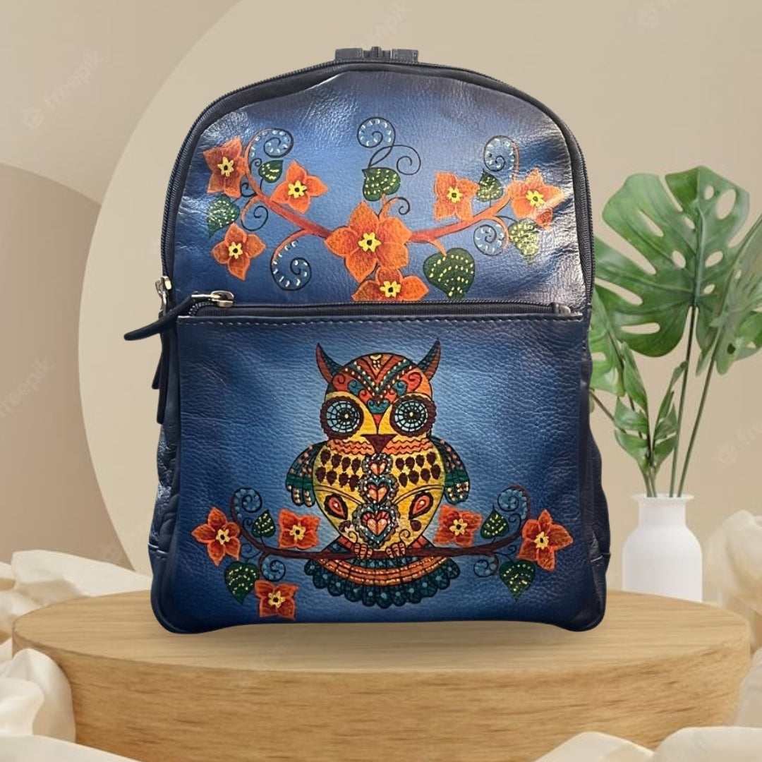 uniHOOF Premium 100% Leather Multicolor Owl Bagpack For Office | Bagpack For Travel | Bagpack For School | Office Bags