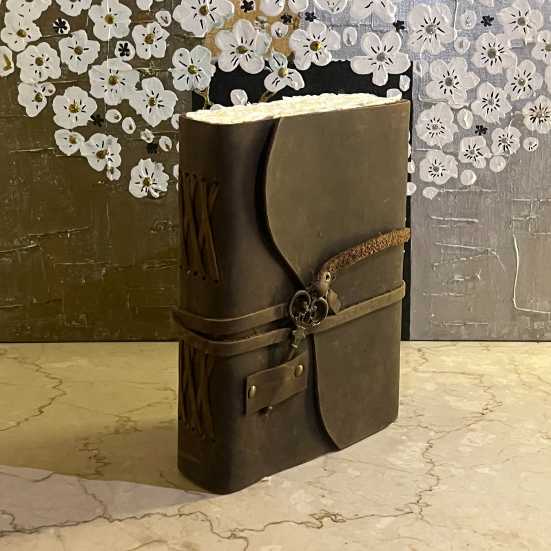 uniHOOF Thick Leather Cover Writing Diary with Belt Lock Notebook Journal Unruled Notepad Personal Diaries for Men and Women - Brown