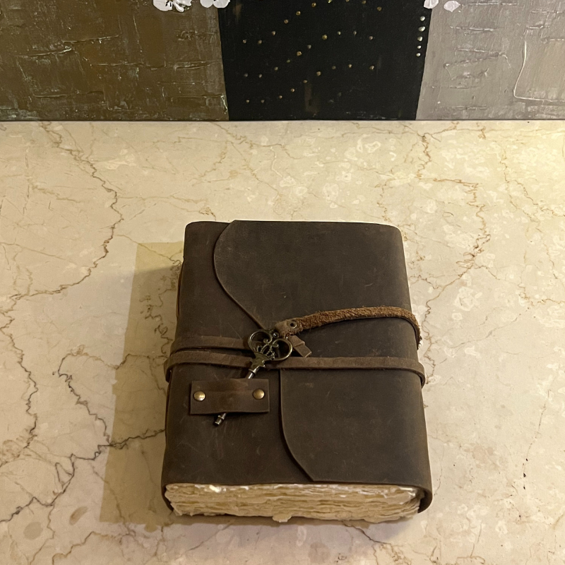 uniHOOF Thick Leather Cover Writing Diary with Belt Lock Notebook Journal Unruled Notepad Personal Diaries for Men and Women - Brown