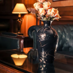 uniHOOF Black Resin Vase | Large Vase | Vase For Table | Decorative Flower Pot | Glassy Vase