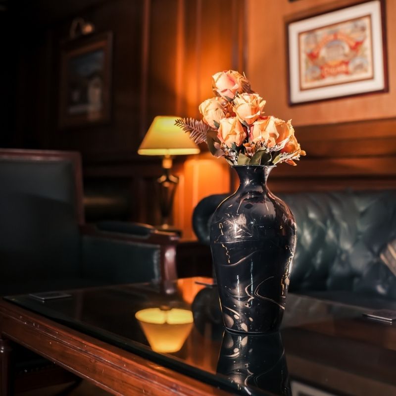 uniHOOF Black Resin Vase | Large Vase | Vase For Table | Decorative Flower Pot | Glassy Vase