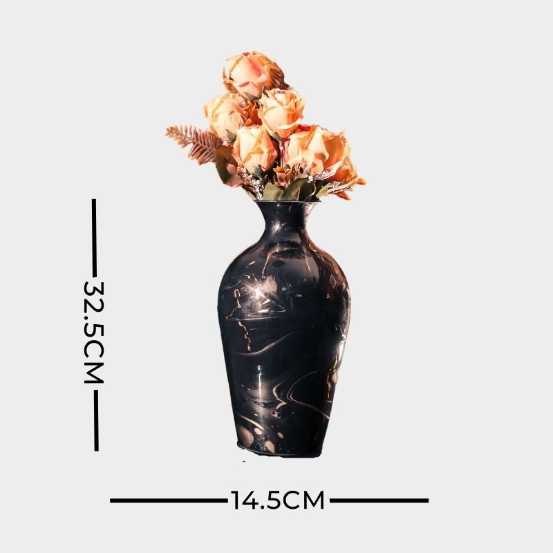 uniHOOF Black Resin Vase | Large Vase | Vase For Table | Decorative Flower Pot | Glassy Vase