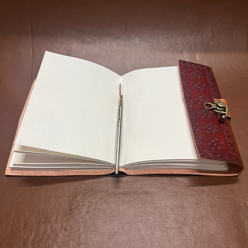 Iconic Gem Leather Journal | uniHOOF Handmade Leather Journal Diary with Metal Lock | Real Leather Green Stone Brown Embossed Brown | Perfect Leather Journal Diary