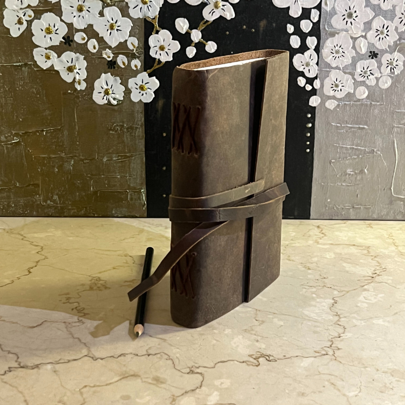 uniHOOF Leather Bound Journal | Real Leather Embossed Brown | Perfect Leather Journal Diary | uniHOOF Handmade Leather Journal Diary