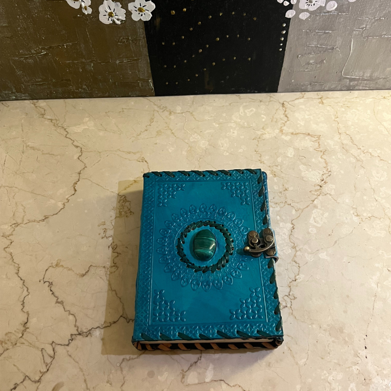 uniHOOF Ocean Blue Stone Leather Journal | Handmade Leather Journal Diary |  Perfect Leather Journal Diary | Handmade Paper