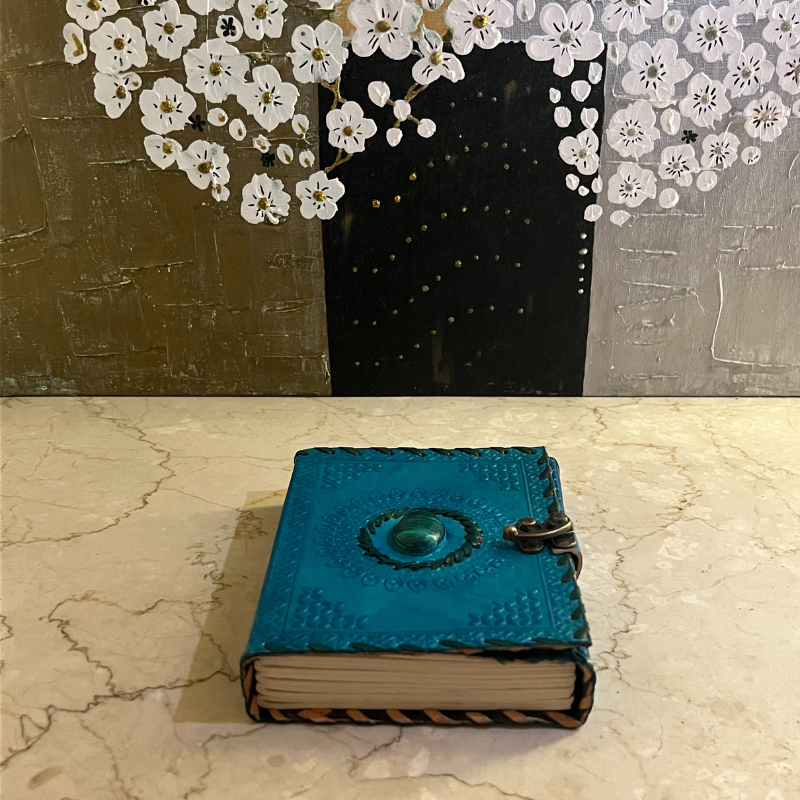 uniHOOF Ocean Blue Stone Leather Journal | Handmade Leather Journal Diary |  Perfect Leather Journal Diary | Handmade Paper