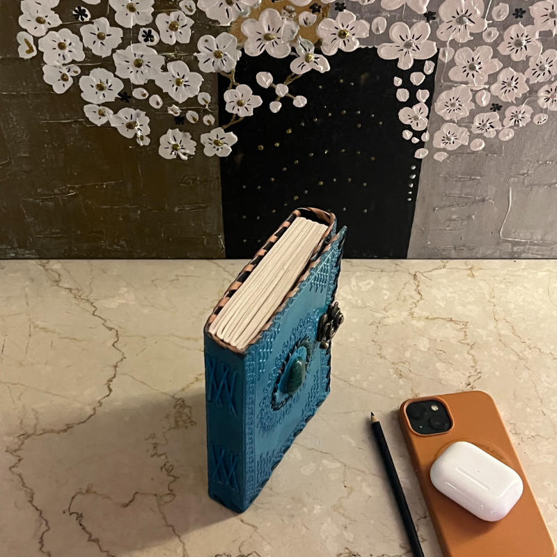 uniHOOF Ocean Blue Stone Leather Journal | Handmade Leather Journal Diary |  Perfect Leather Journal Diary | Handmade Paper