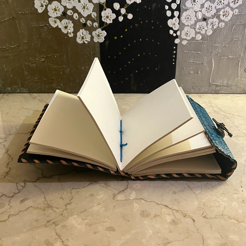 uniHOOF Ocean Blue Stone Leather Journal | Handmade Leather Journal Diary |  Perfect Leather Journal Diary | Handmade Paper