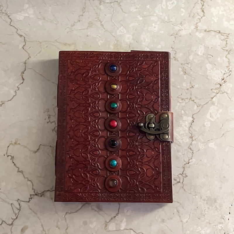 uniHOOF Vintage 7 Gem Leather Journal | Leather Diary Journal Notebook With Lock Hand Embossed & Handmade Paper