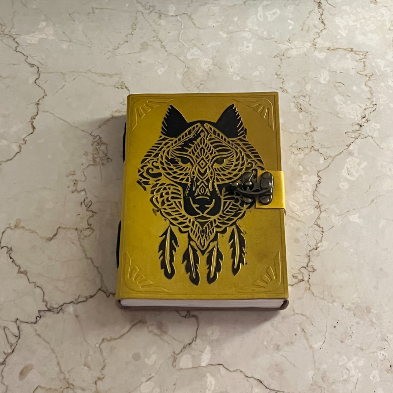 uniHOOF Vintage Classic Yellow Leather Journal | Handmade Diary with antique lock on leather A5 Diary Unruled 200 Pages