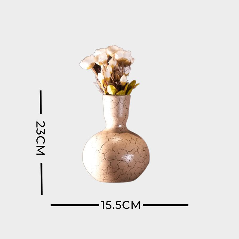 Wide Base Crack Beige Vase | Beige Vase | Classic Vase For Office | Classic Vase For Home