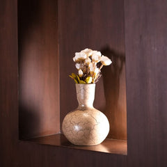 Wide Base Crack Beige Vase | Beige Vase | Classic Vase For Office | Classic Vase For Home