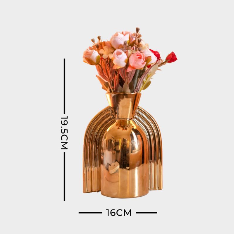 uniHOOF GOLD THREE STRIPES REFLECTIVE VASE | Metal Flower Vase, Minimalist Gold Vase For Home Decoration | Vase For Home | Metal Vase Golden